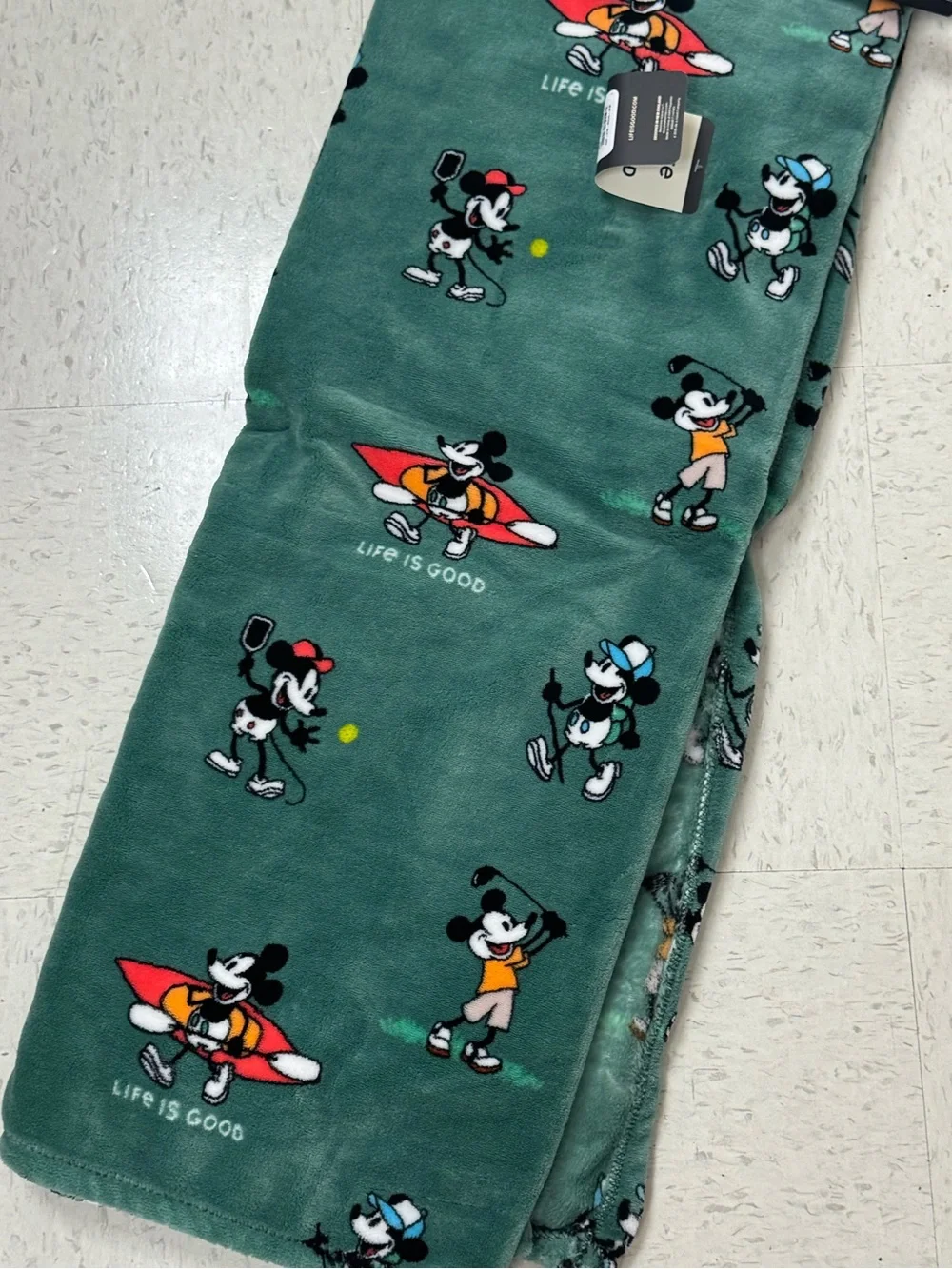 Green 'Life Is Good' Mickey Mouse Fleece Throw